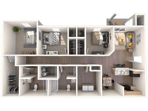 3 bedroom, 2 bath floor plan — 1,344 sq ft at Flats at Riverview, Duluth, GA